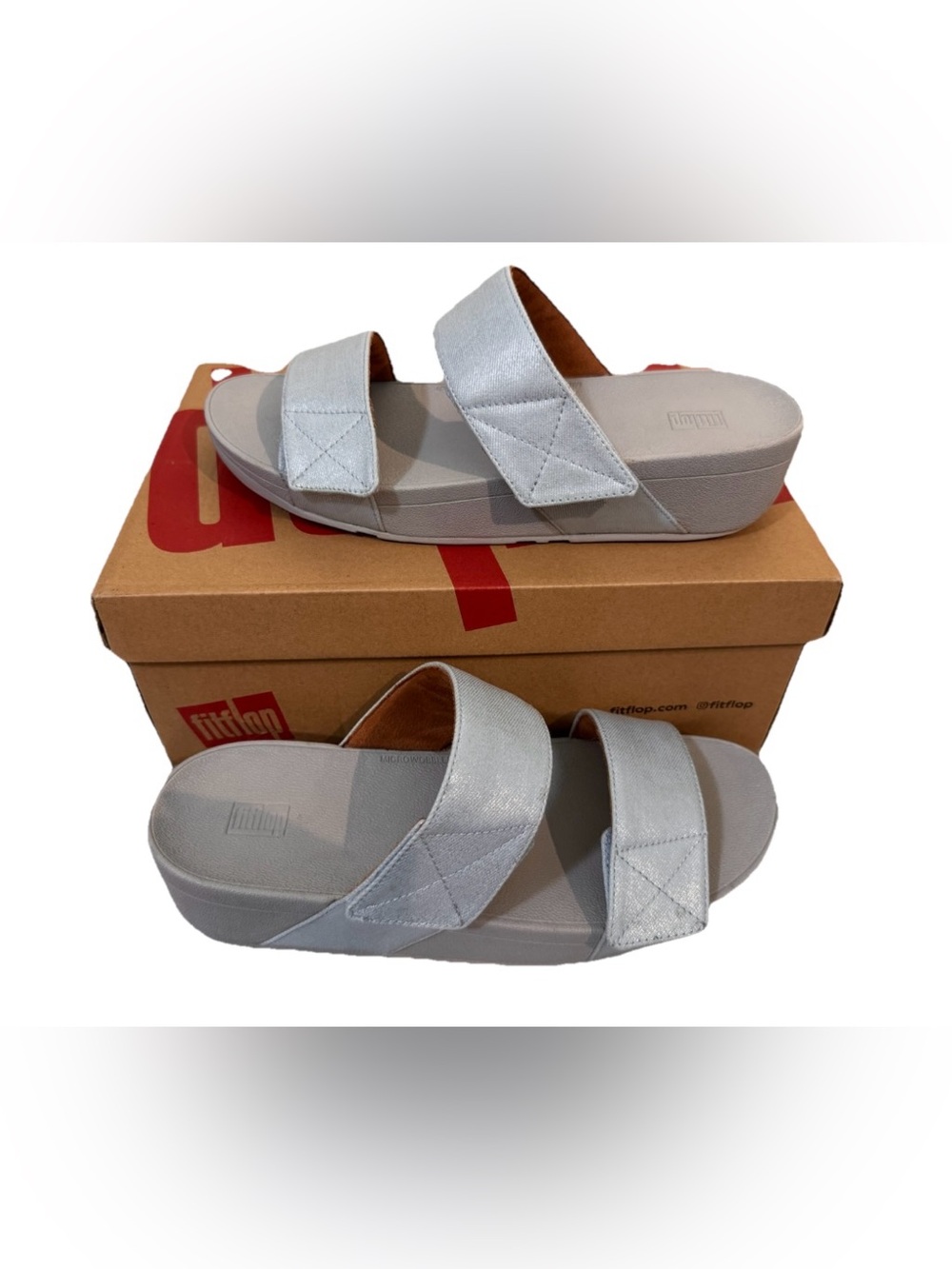 FitFlop Womens Sandal MINA Shimmer Denim Adjustable Platform Slide Size 10